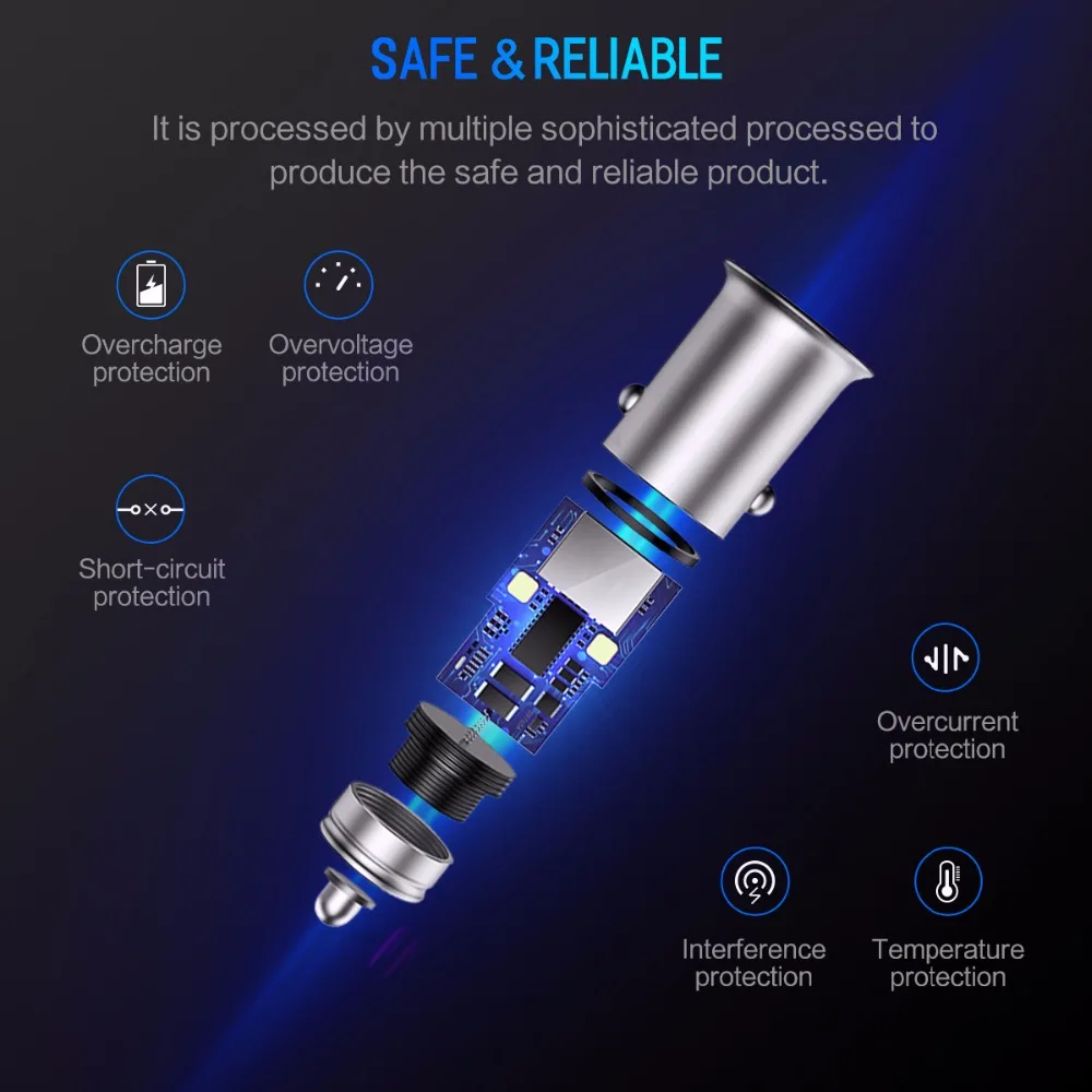 ROCHE 5 V 4.8A En Métal mini Chargeur De Voiture Double USB pour iPhone Samsung Téléphone Portable Rapide De Téléphone De Voiture De Voyage USB chargeur - ANKUX Tech Co., Ltd