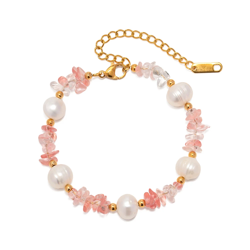 Luxury Jewelry Stainless Steel Irregular Pink Quartz Stone Bracelet Freshwater Pearl y2k Jewelry for Girls
Luxury Jewelry Stainless Steel Irregular Pink Quartz Stone Bracelet Freshwater Pearl y2k Jewelry for Girls