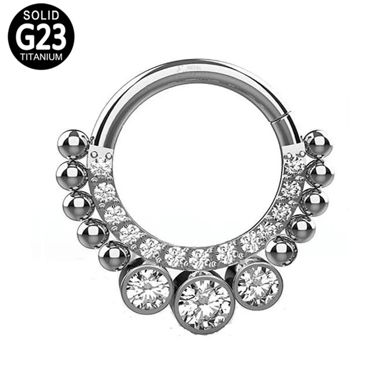 

ASTM F136/G23 Titanium CZ Pave Balls Blaze Set Hinged Segment Hoop Cartilage Earring Nose Ring Body Piercing Jewelry For Women