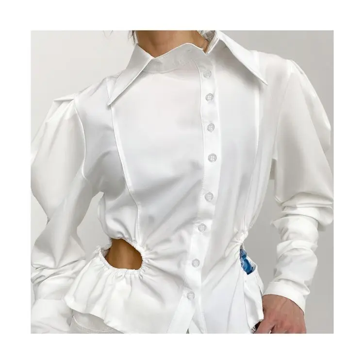 Unique design slim fit women's shirt with long bubble sleeves and hollow out waist
Unique design slim fit women's shirt with long bubble sleeves and hollow out waist