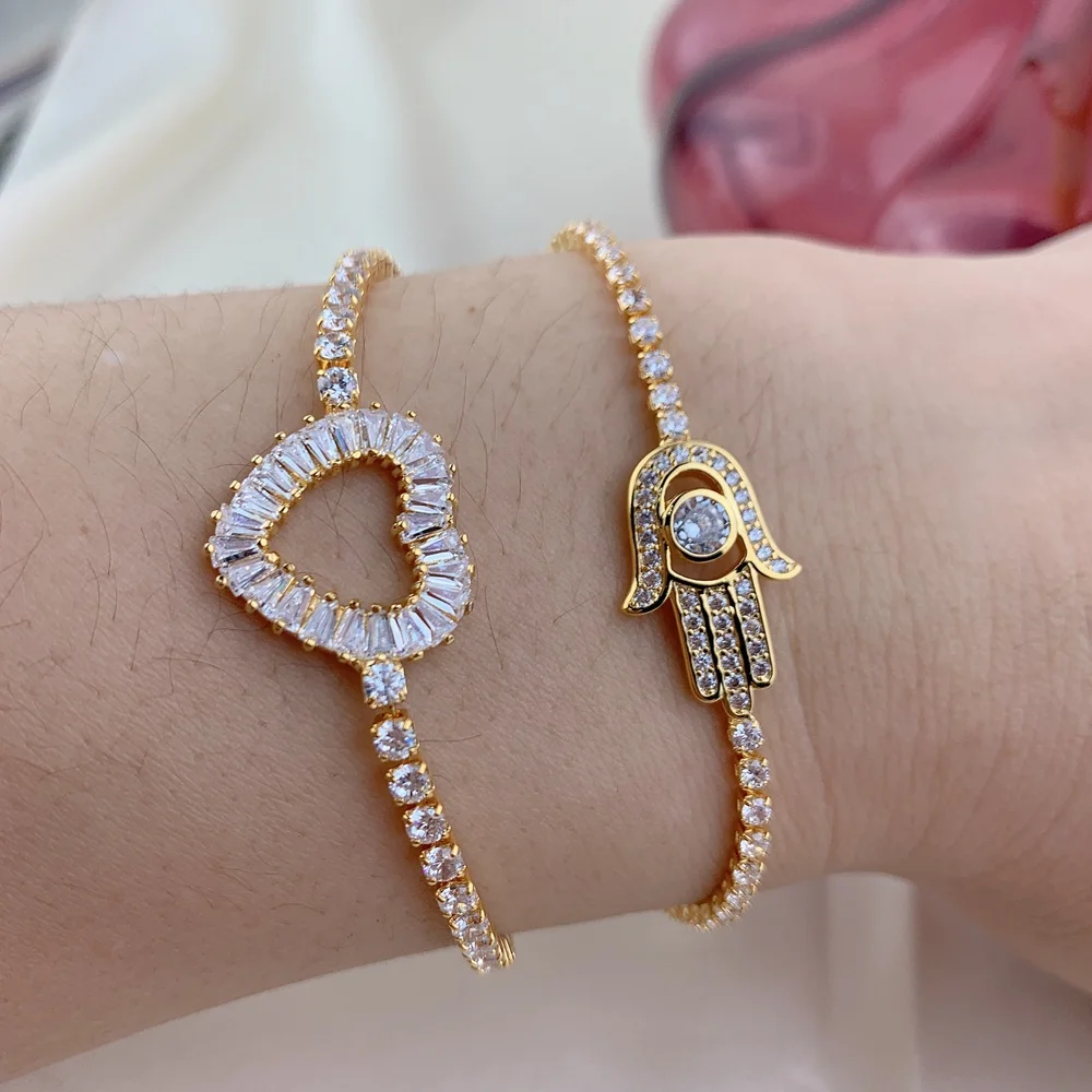 Adjustable Cuff Bracelet Trendy Zircon Heart Hamsa Charm Bracelets Jewelry Wholesale, Gold color
Adjustable Cuff Bracelet Trendy Zircon Heart Hamsa Charm Bracelets Jewelry Wholesale, Gold color