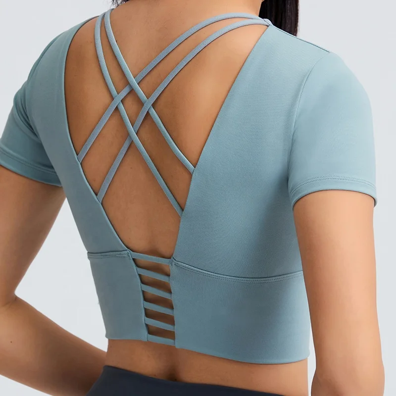Personnalisable women back hollow short sleeves for outdoor leisure sports crop top with chest pad short yoga t-shirt
Personnalisable women back hollow short sleeves for outdoor leisure sports crop top with chest pad short yoga t-shirt
