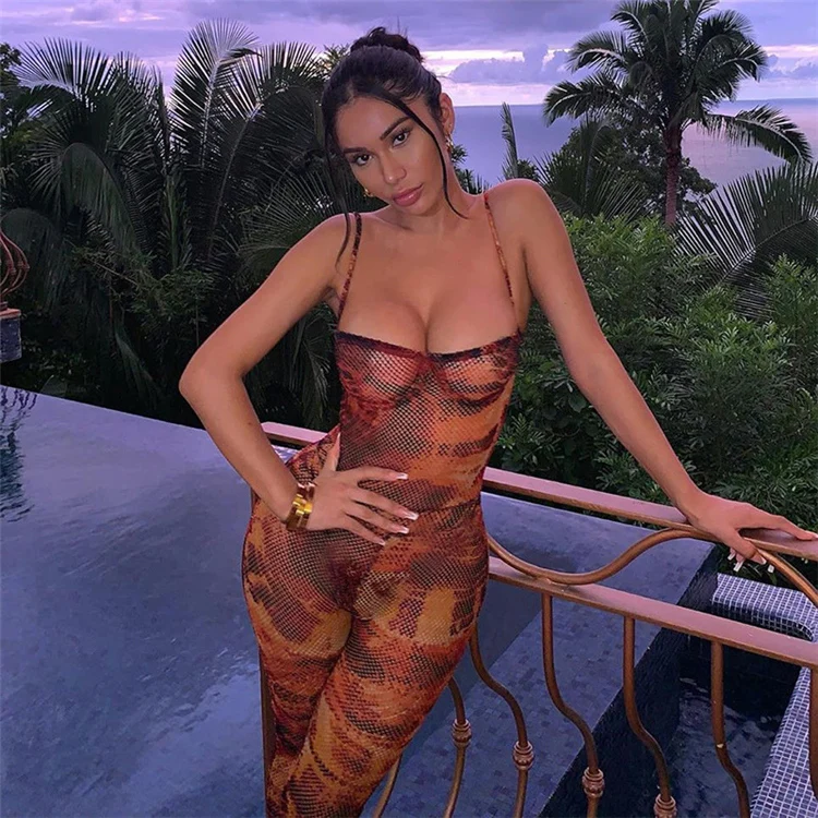 Sleeveless Halter Skinny Printed Mesh See Through Luxury Jumpsuits Women Summer Bandage Jumpsuit, Customized color
Sleeveless Halter Skinny Printed Mesh See Through Luxury Jumpsuits Women Summer Bandage Jumpsuit, Customized color