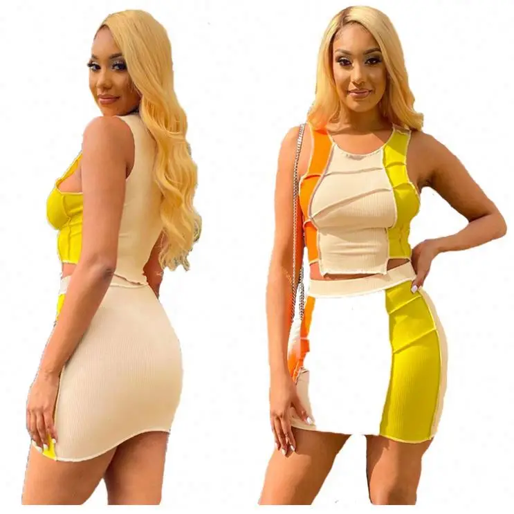 Ckfashion New Arrival Wholesale Patchwork Thread Spliced Tank Tops Mini Skirt Women Summer Two Piece Skirt Set
Ckfashion New Arrival Wholesale Patchwork Thread Spliced Tank Tops Mini Skirt Women Summer Two Piece Skirt Set