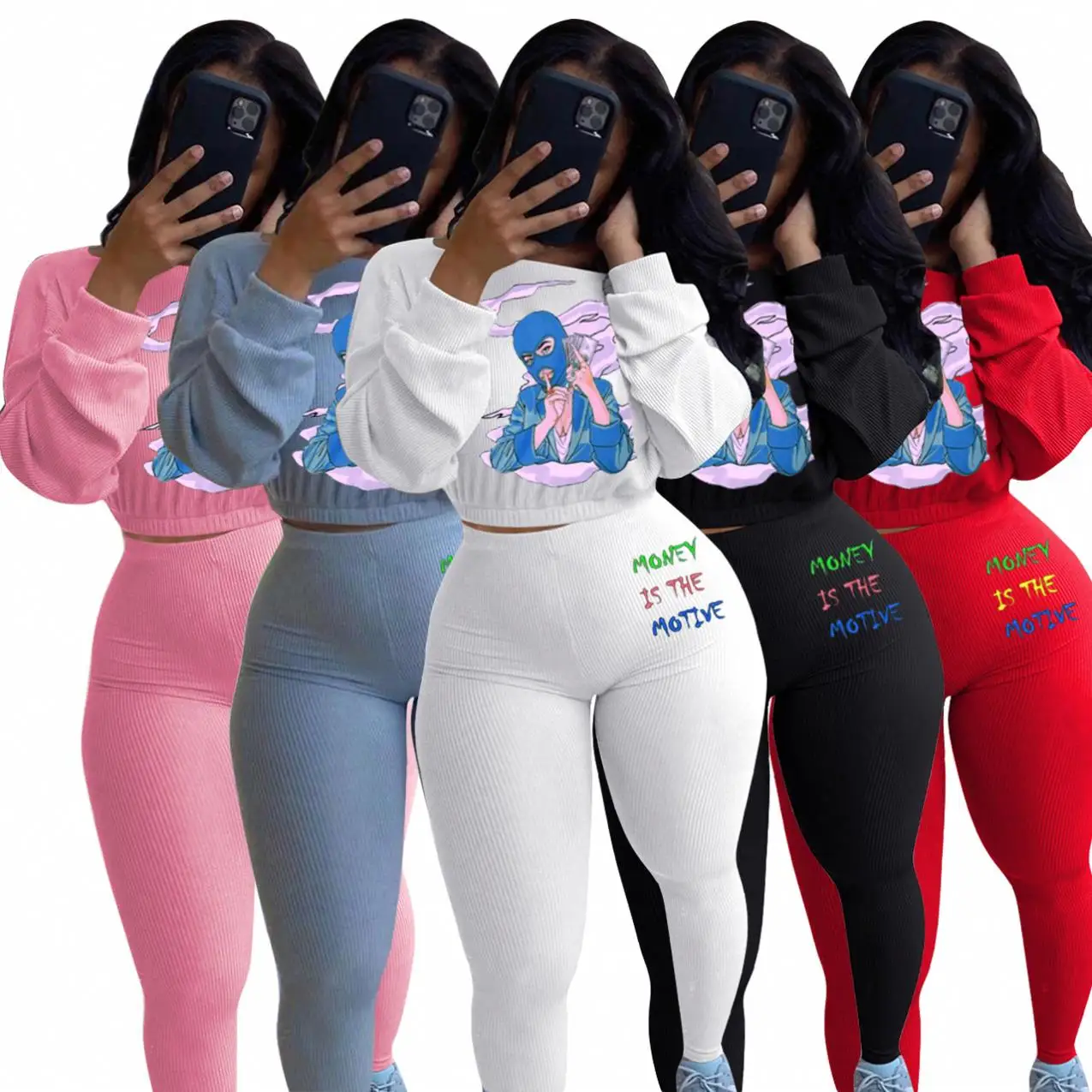 Spring 2021 Sportwear Women Clothing Fashion Outfits Long Sleeve Solid Print Pattern Rib Two Piece Set Women Clothing, Picture color
Spring 2021 Sportwear Women Clothing Fashion Outfits Long Sleeve Solid Print Pattern Rib Two Piece Set Women Clothing, Picture color