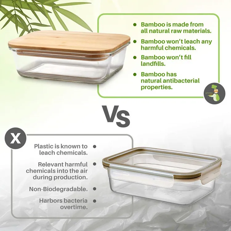 Fashion style eco friendly food container galss wholesale bamboo lunch box