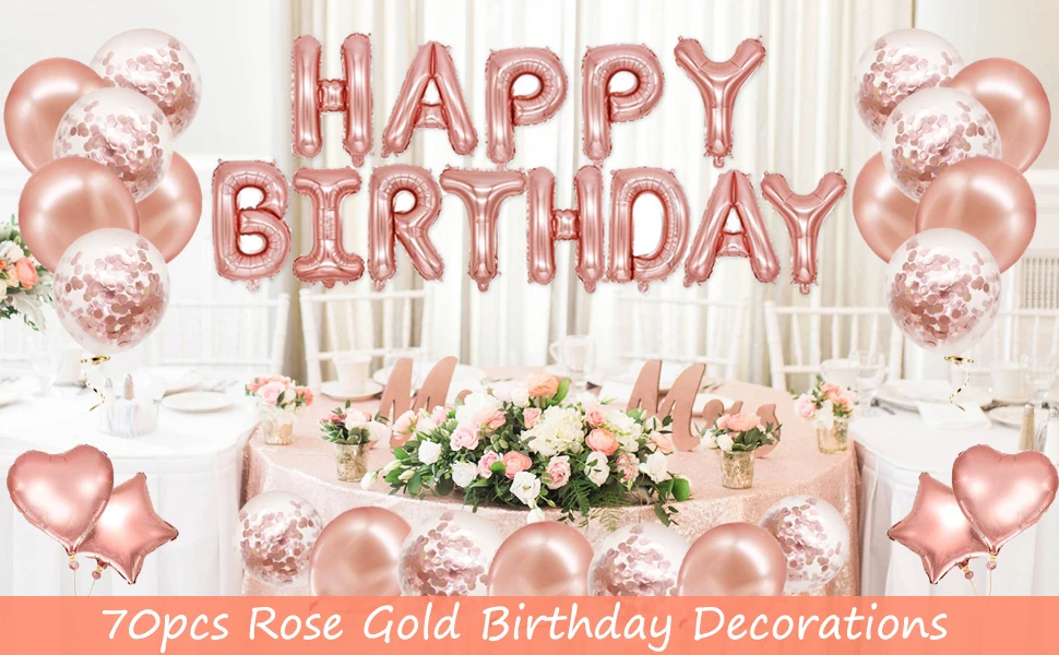 70pcs rose gold birthday party decorations,party