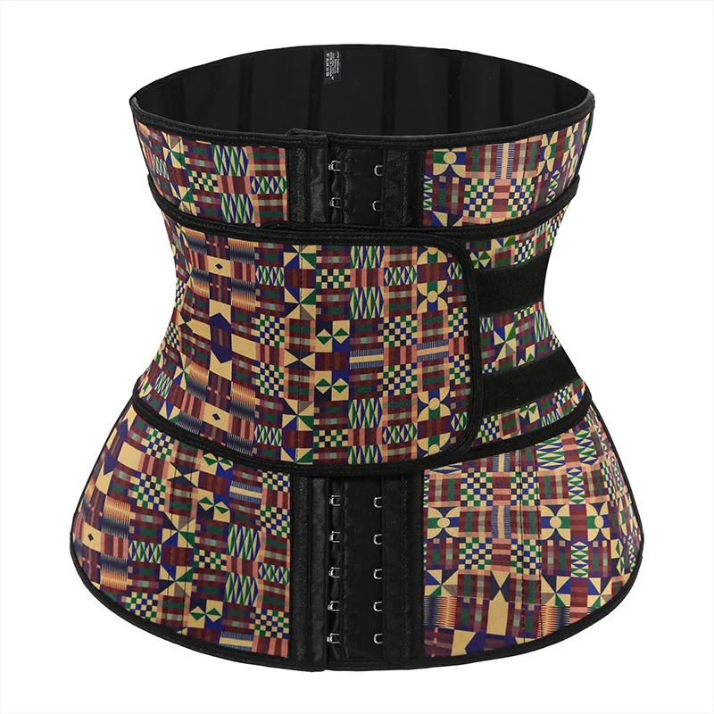 custom logo private label women latex steel boned African print single belt waist trainer vest with hooks
custom logo private label women latex steel boned African print single belt waist trainer vest with hooks