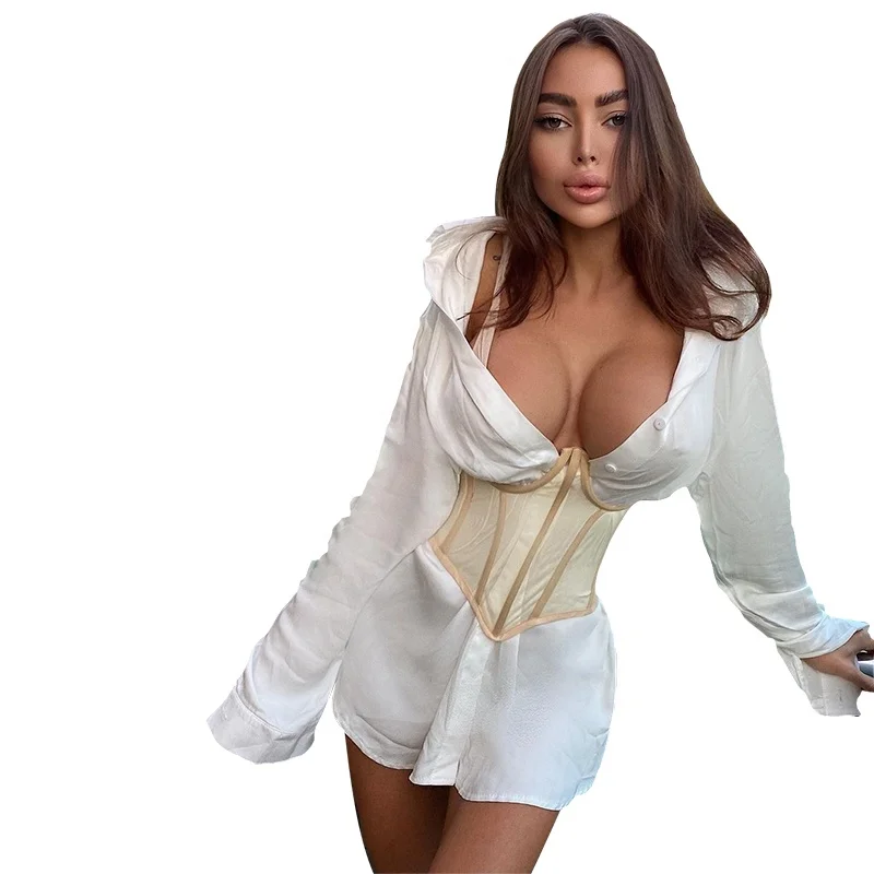 2021 Spring Long Sleeve Shirt With See Through Corset, White, black, red, pink, beige
2021 Spring Long Sleeve Shirt With See Through Corset, White, black, red, pink, beige