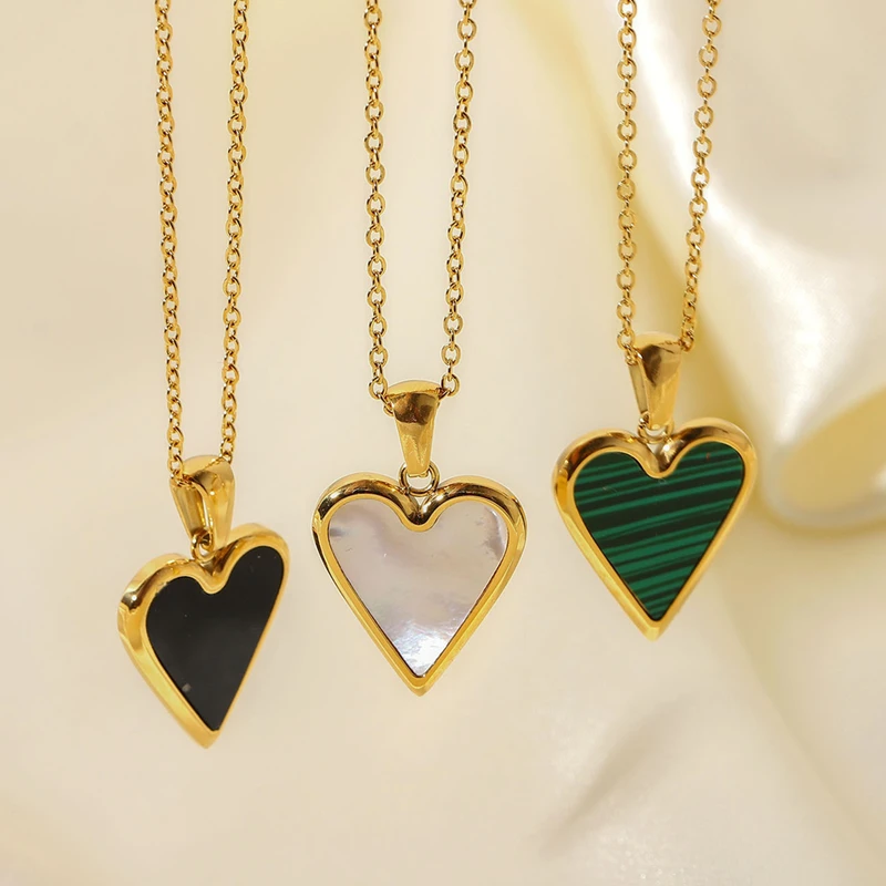 MICCI Wholesale 18K Gold Plated Stainless Steel Jewelry Imitated Malachite Natural White Shell Black Heart Necklaces
MICCI Wholesale 18K Gold Plated Stainless Steel Jewelry Imitated Malachite Natural White Shell Black Heart Necklaces