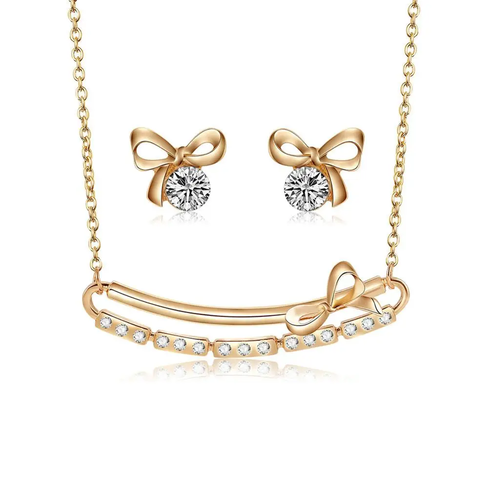 Fashion Luxury Design Elegant Crystal Rhinestone Smile Bow Earrings Necklace Set For Young Girls
Fashion Luxury Design Elegant Crystal Rhinestone Smile Bow Earrings Necklace Set For Young Girls