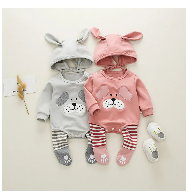 New born baby winter warm three piece cute dog modeling Top + striped trousers + long ear hat, Pink,gray
New born baby winter warm three piece cute dog modeling Top + striped trousers + long ear hat, Pink,gray