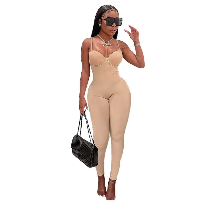 

Women One Piece Fitted Long Jumpsuits Sleeveless Sporty Jumpsuit Solid Color, Customized color