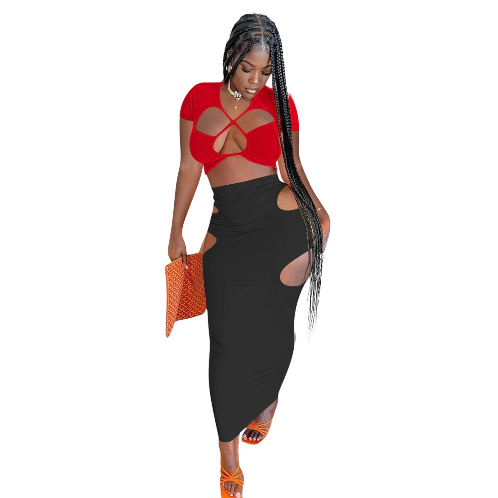 Sexy Hollow Out 2 Piece Set Midi Skirt Party Wear Two Piece Outfits Long Skirt For Women
Sexy Hollow Out 2 Piece Set Midi Skirt Party Wear Two Piece Outfits Long Skirt For Women