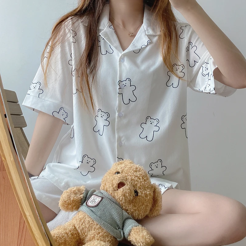 Hot sale factory price custom printed cute pattern summer ladies pajamas short sleeve cartoon women's two-piece home service
Hot sale factory price custom printed cute pattern summer ladies pajamas short sleeve cartoon women's two-piece home service