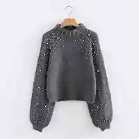 Europe and the United States autumn and winter new round neck pullover loose knit sweater women's short pearl decoration
Europe and the United States autumn and winter new round neck pullover loose knit sweater women's short pearl decoration