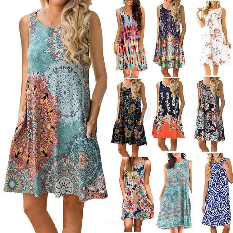 17 Different Pattern Print Fashionable Design New Sleeveless Pullover With Pocket Large Round Neck Casual Dress, As picture
17 Different Pattern Print Fashionable Design New Sleeveless Pullover With Pocket Large Round Neck Casual Dress, As picture