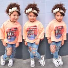 spring autumn fashion hooded sweatshirt and hole pants toddler kids girl boutique clothing sets clothes