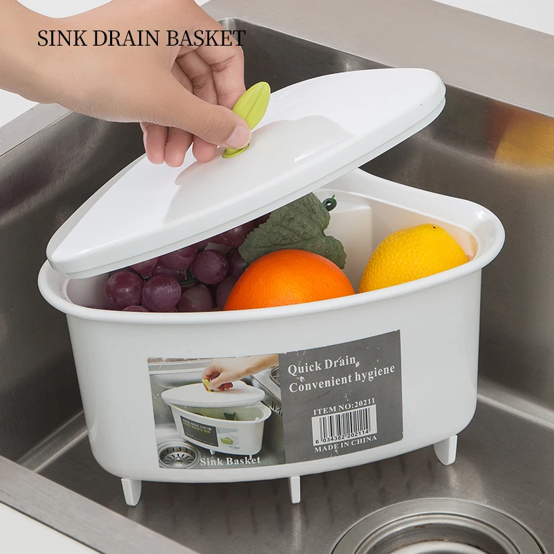 

Collapsible Plastic Folding dish tub sink drain wash basin kitchen fruit vegetable washing drying storage basket with handle, White,gray
