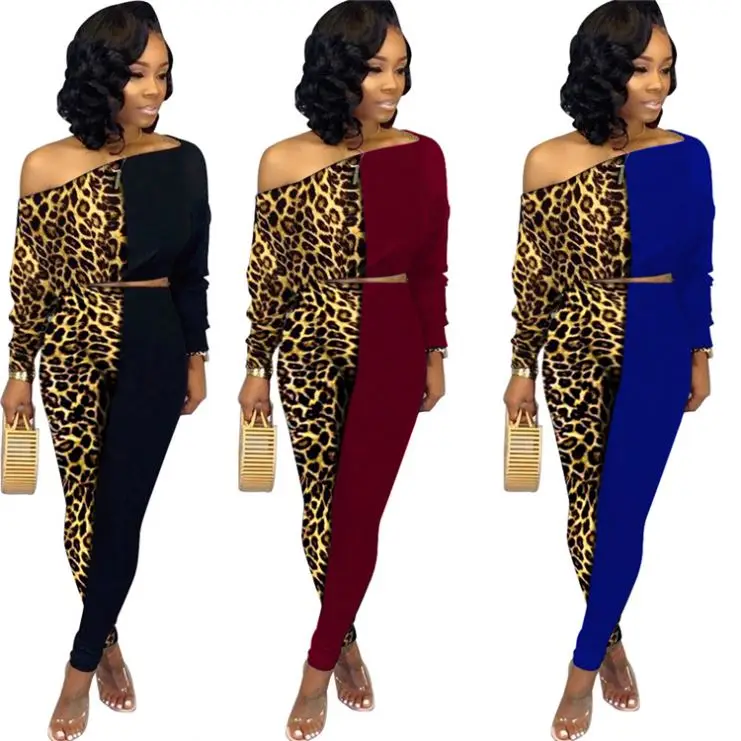 1019M289 2021 fashion sloping shoulder leopard patchwork Pant Clothing Women Two Piece Sets
1019M289 2021 fashion sloping shoulder leopard patchwork Pant Clothing Women Two Piece Sets