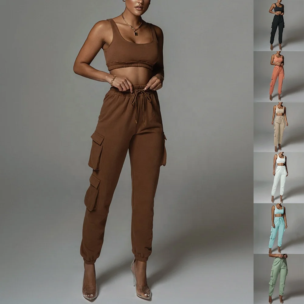 Wholesale Customised Casual Solid Tank Top Pockets Thick Sweat Skinny Sweat Joggers Pants Two Piece Sweatsuit For Women, Custom color
Wholesale Customised Casual Solid Tank Top Pockets Thick Sweat Skinny Sweat Joggers Pants Two Piece Sweatsuit For Women, Custom color