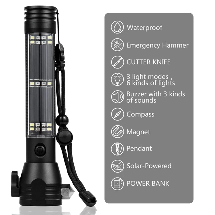 Solar Powered Safety Hammer Flashlight Multi-functional Lamp Torch Car Emergency Equipment with Power Bank USB Charger and more.jpg