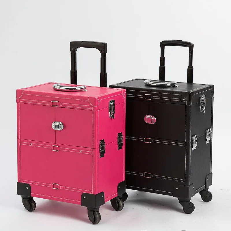 Organizer cosmetic professional makeup rolling trolley organizer case with mirror, Black and pink
Organizer cosmetic professional makeup rolling trolley organizer case with mirror, Black and pink