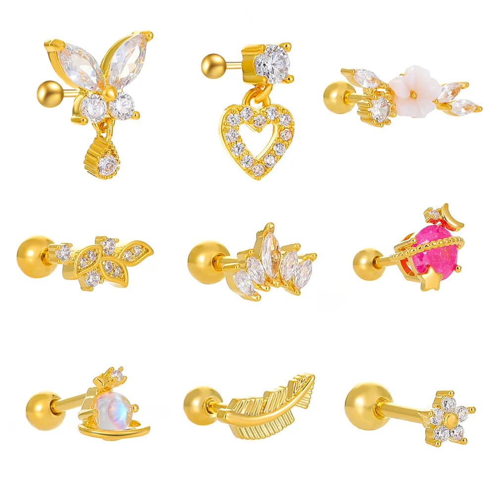 New stainless steel Zircon Butterfly Stud Earrings Female Flower Love Screw 22K Gold Earrings, Gold,silver
New stainless steel Zircon Butterfly Stud Earrings Female Flower Love Screw 22K Gold Earrings, Gold,silver