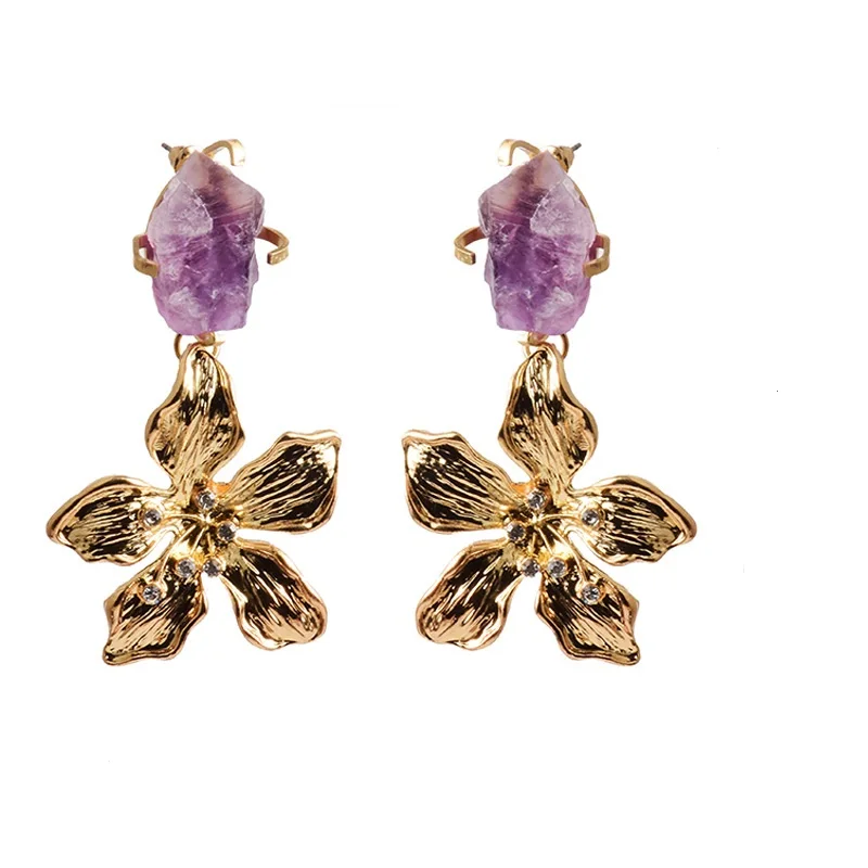 Punk Style Statement Purple Stone Earrings Amethyest Stud Flower Drop Earrings, As picture
Punk Style Statement Purple Stone Earrings Amethyest Stud Flower Drop Earrings, As picture
