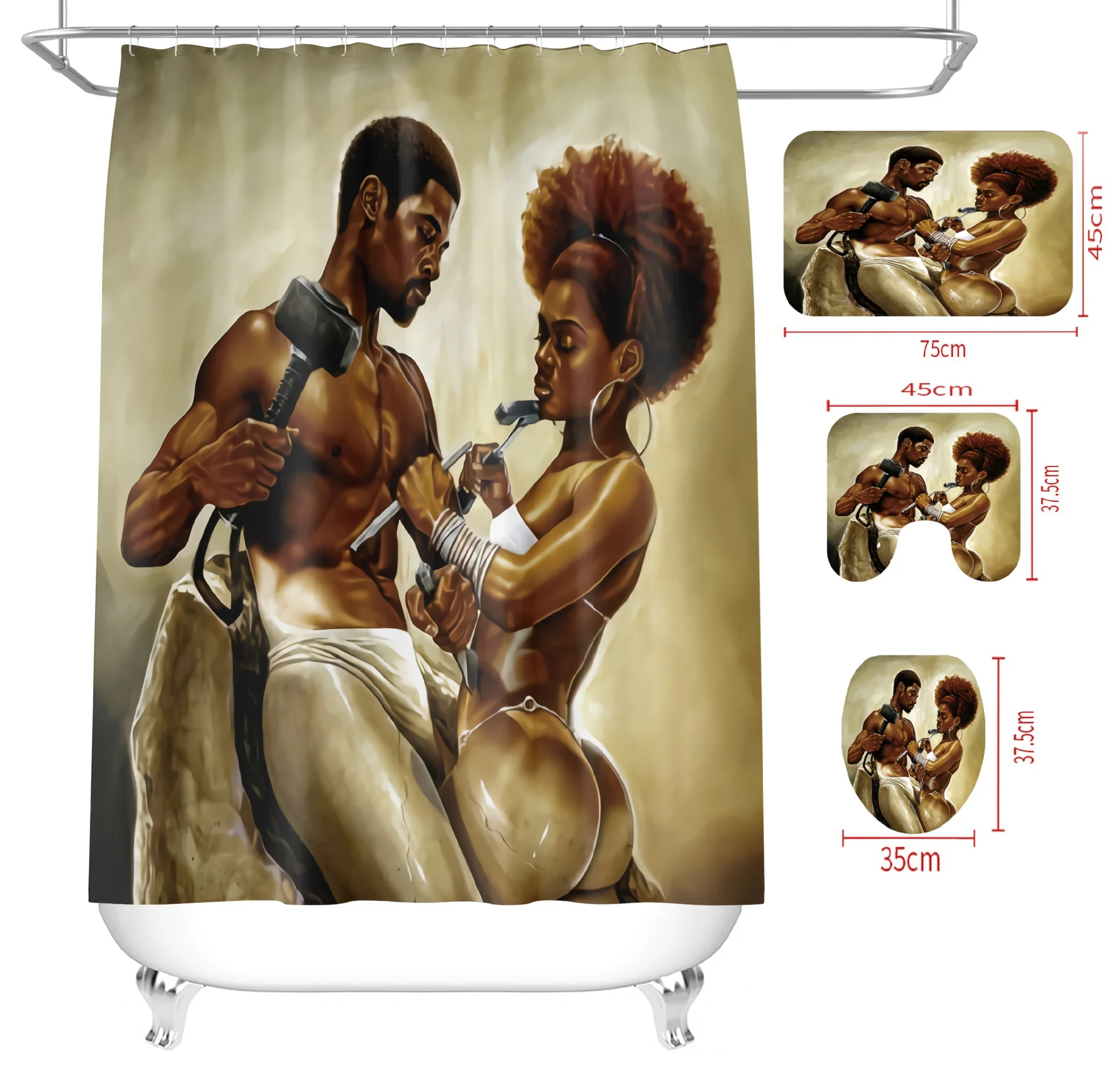 Loving African Couple Shower Curtain and Bath Rug Set with Non-Slip Rugs, Bathroom Shower Curtain 4 Pieces Set
Loving African Couple Shower Curtain and Bath Rug Set with Non-Slip Rugs, Bathroom Shower Curtain 4 Pieces Set