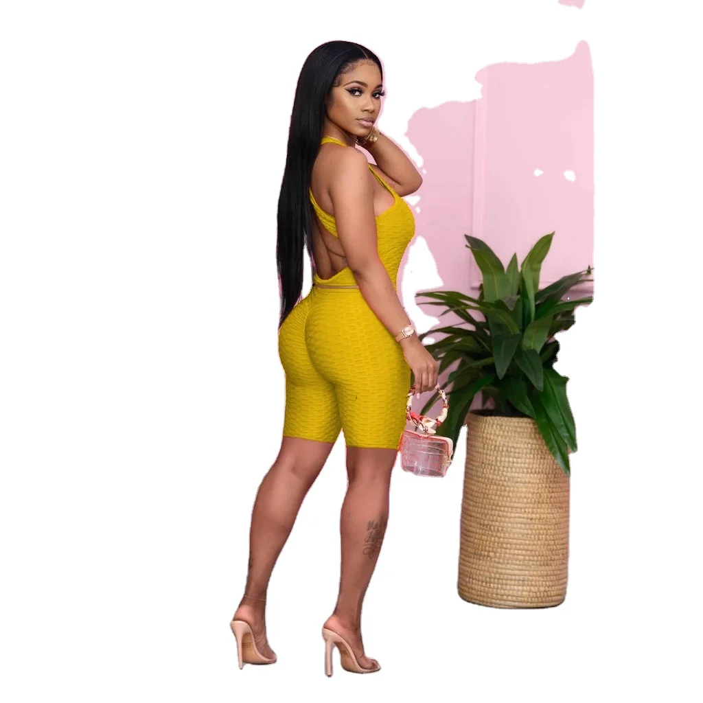 Summer Ladies Sport Wear Sleeveless Pineapple Cloth Yoga Wear Halter Two Piece Suit Active Wear Set, As picture
Summer Ladies Sport Wear Sleeveless Pineapple Cloth Yoga Wear Halter Two Piece Suit Active Wear Set, As picture