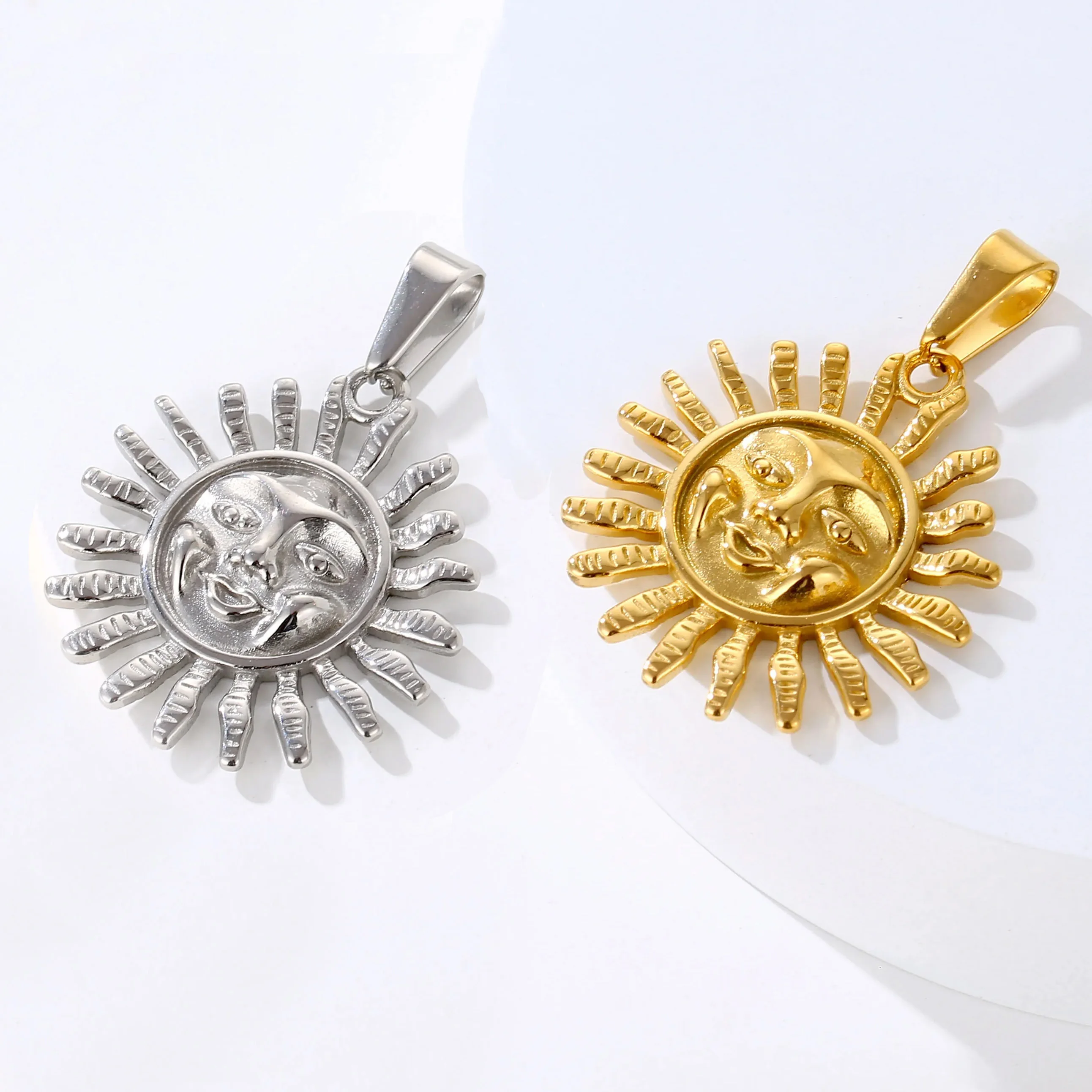 Hot Sell Boho Style Sunshine Sun Pendant 30mm Gold Silver Stainless Steel Women Men Sun Flower Necklace Pendant
Hot Sell Boho Style Sunshine Sun Pendant 30mm Gold Silver Stainless Steel Women Men Sun Flower Necklace Pendant
