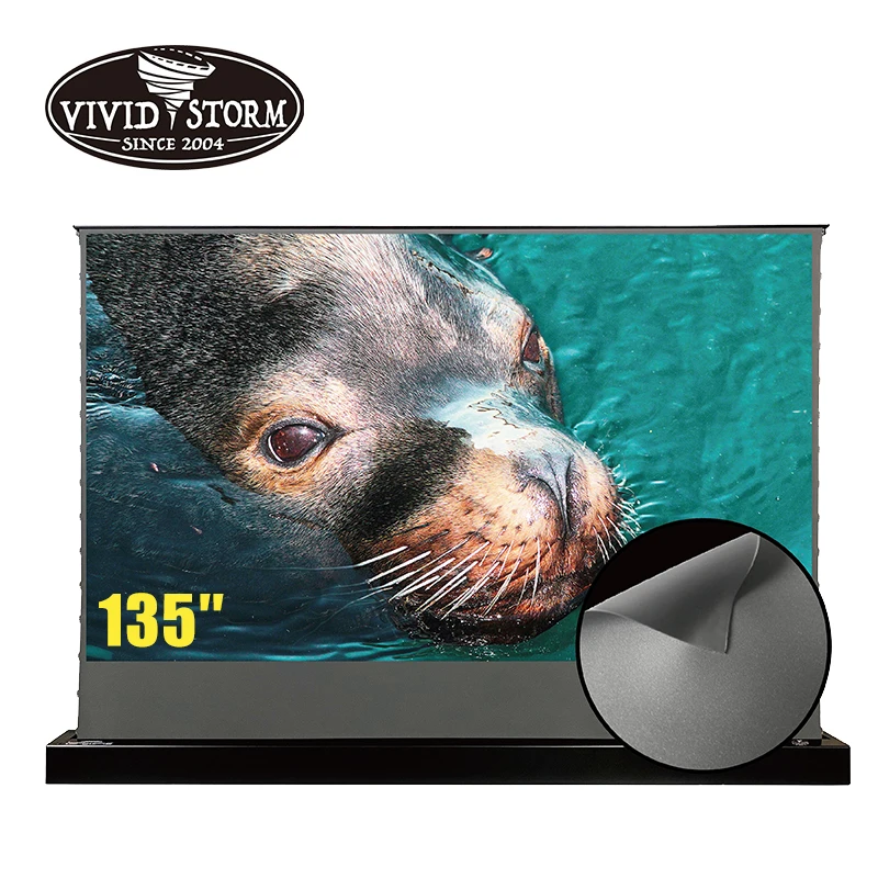 

VIVIDSTORM 135 inch Electrie tensioned floor screen Obsidian Long focus ALR roll up flat Portable Foldaway Home/Movie/Theater