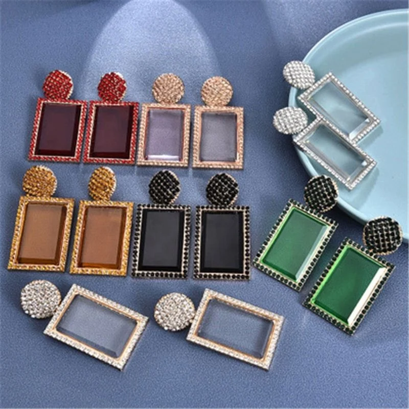 Fashion Women Shiny Rhinestone Square Pendant Drop Earring Jewelry, 7 colors 
Fashion Women Shiny Rhinestone Square Pendant Drop Earring Jewelry, 7 colors