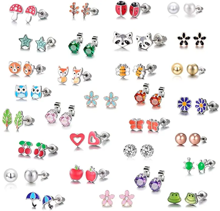 30 Pairs Stainless Steel Mixed Color Cute Animals Fox Heart Star Ladybug Bee Rose Gold White Pearl CZ Jewelry Stud Earrings Set
30 Pairs Stainless Steel Mixed Color Cute Animals Fox Heart Star Ladybug Bee Rose Gold White Pearl CZ Jewelry Stud Earrings Set