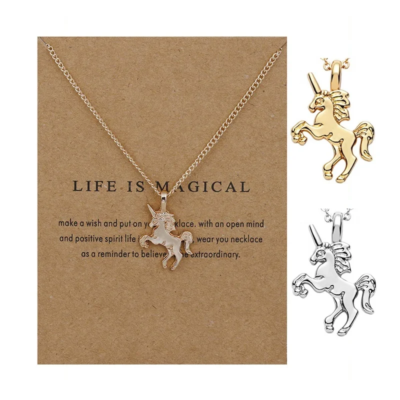 Fashion Wholesale Make A Wish Card Women Girls Gold Silver Plated Unicorn Pendant Necklace Jewelry For Ladies, Color plated as shown
Fashion Wholesale Make A Wish Card Women Girls Gold Silver Plated Unicorn Pendant Necklace Jewelry For Ladies, Color plated as shown
