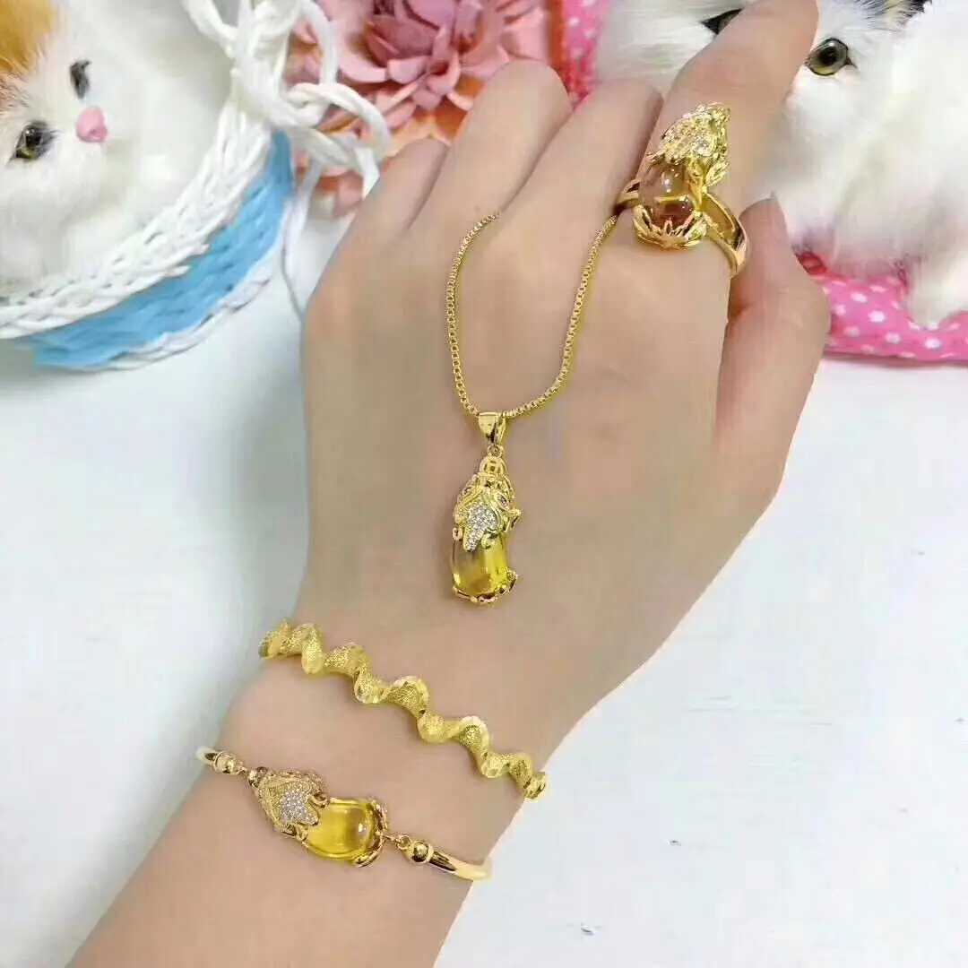 Brass Gold Plated Yellow Gems Three-Piece Set Women'S Jewelry Pixiu Ring Bracelet Pendant Gift
Brass Gold Plated Yellow Gems Three-Piece Set Women'S Jewelry Pixiu Ring Bracelet Pendant Gift