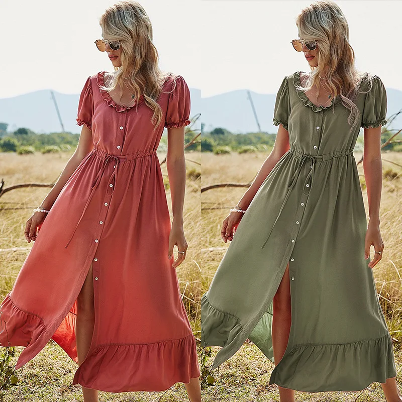 2021 New Spring Women Dresses Casual Single-breasted Round Neck Solid Color Dress Female High Waist Casual Summer Dresses Women, Army green,brown
2021 New Spring Women Dresses Casual Single-breasted Round Neck Solid Color Dress Female High Waist Casual Summer Dresses Women, Army green,brown