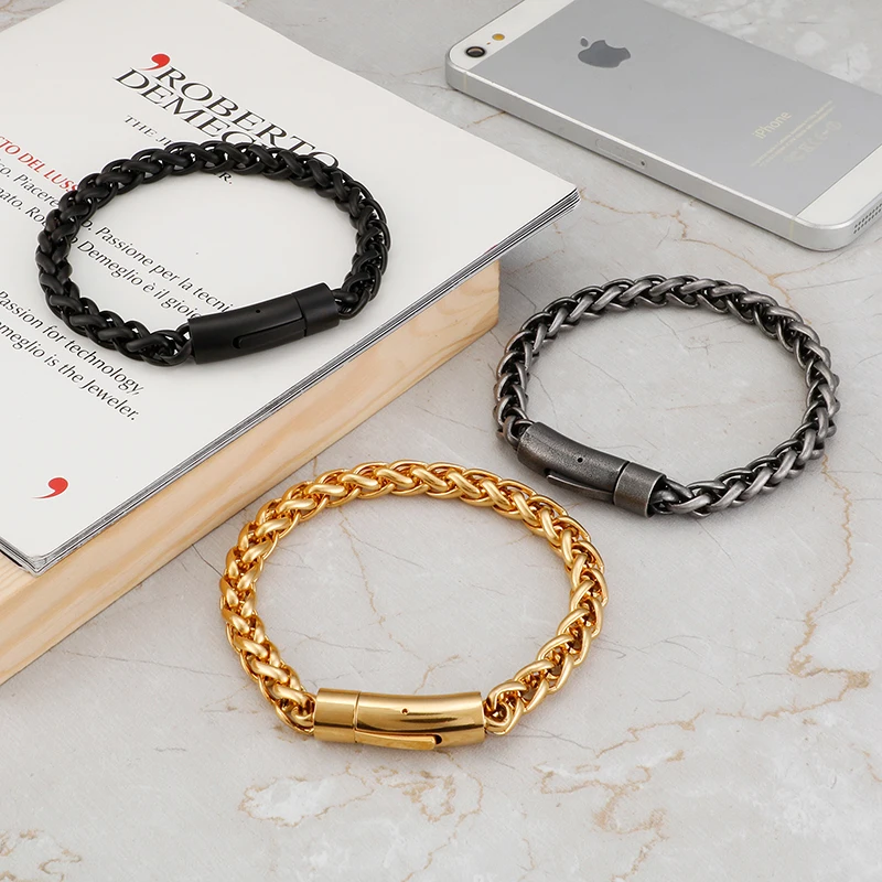 2021 Men Stainless Steel Bracelet Jewelry Retro/ Black/ Gold Wheat Chain 18k Gold Chain Man Bracelet, Gold,silver,black
2021 Men Stainless Steel Bracelet Jewelry Retro/ Black/ Gold Wheat Chain 18k Gold Chain Man Bracelet, Gold,silver,black