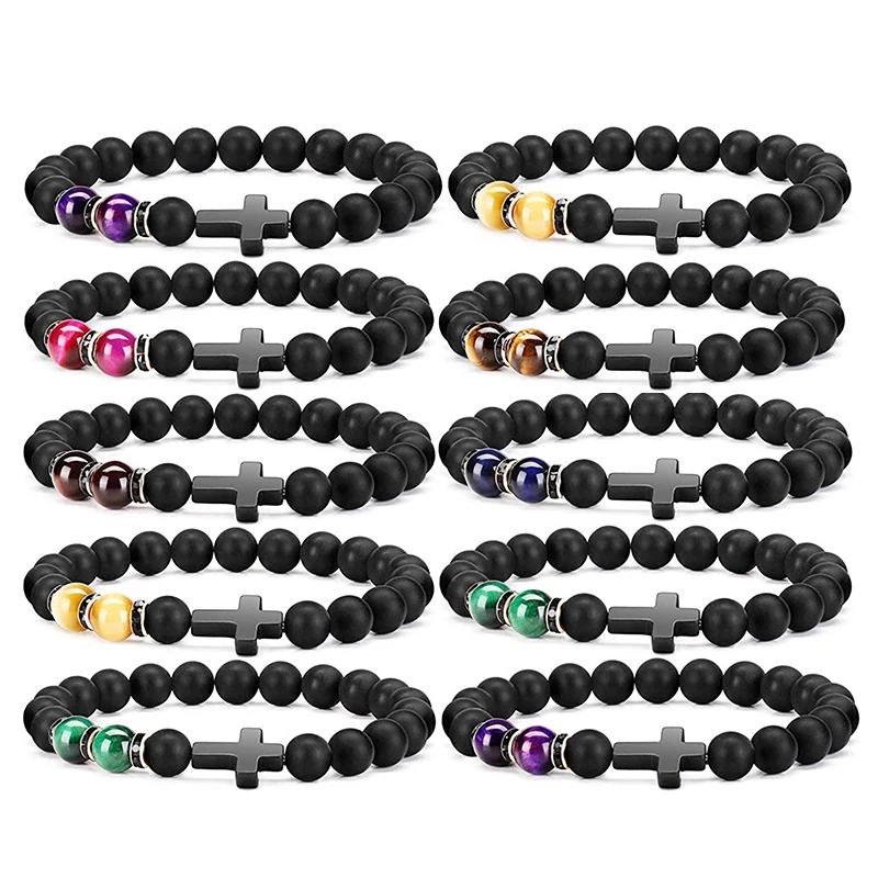 Fashion Religion Cross Men Women 8mm Natural Stone Tiger Eye & Black Matte Agate Beads Bracelet Elastic Bracelet Bangle
Fashion Religion Cross Men Women 8mm Natural Stone Tiger Eye & Black Matte Agate Beads Bracelet Elastic Bracelet Bangle