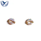 Gold Plated Lip Shape Crystal Silver Bling Hoop Earrings