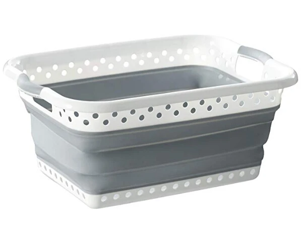 Rectangle, White and Grey Plastic Collapsible Laundry Basket Silicone Collapsible Laundry Basket
Rectangle, White and Grey Plastic Collapsible Laundry Basket Silicone Collapsible Laundry Basket