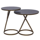 Tables Set Classic Simple Living Room 2 Piece Matte Ceramic Top Round Coffee Tables Set Frame Metal Furniture