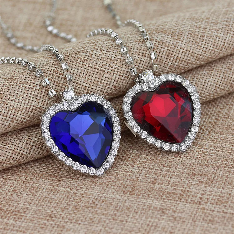 

Movie Titanic Heart Of The Ocean Pendant Necklace Blue Red Crystals Pendant Diamond Necklace For Women Gift, Picture shows