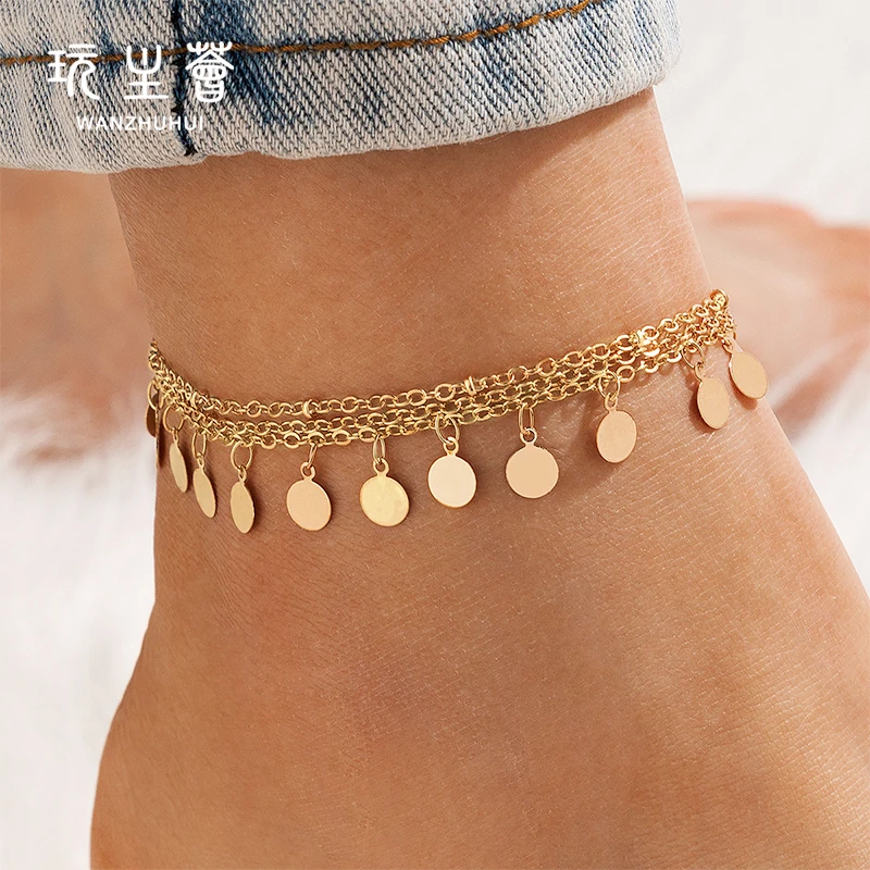 Factory Wholesale fashion jewelry 3 layers chain round pendant gold silver anklets for women
Factory Wholesale fashion jewelry 3 layers chain round pendant gold silver anklets for women