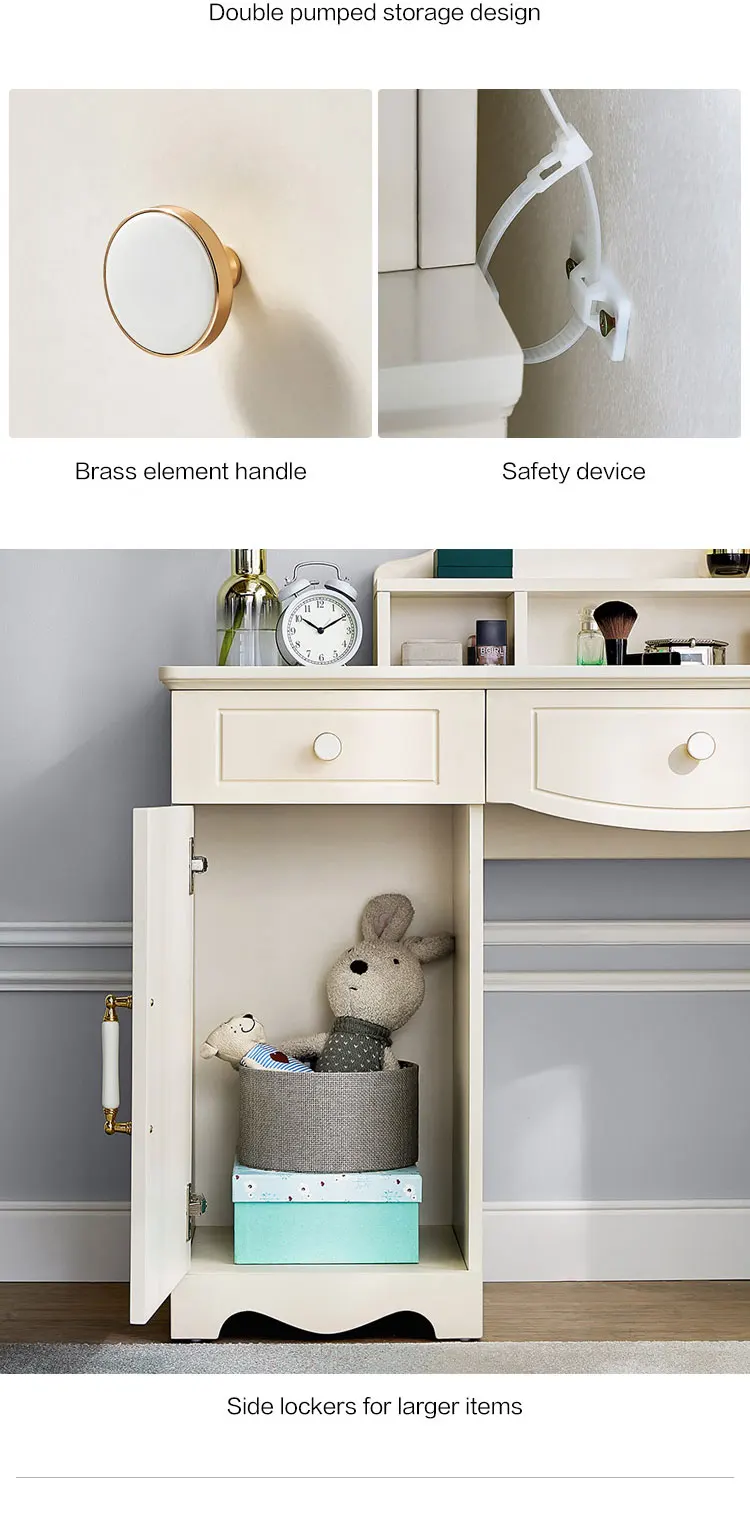 Beauty Dressing Table White Cabinet Drawer Mirror Mid Century Natural Wood Modern Dresser