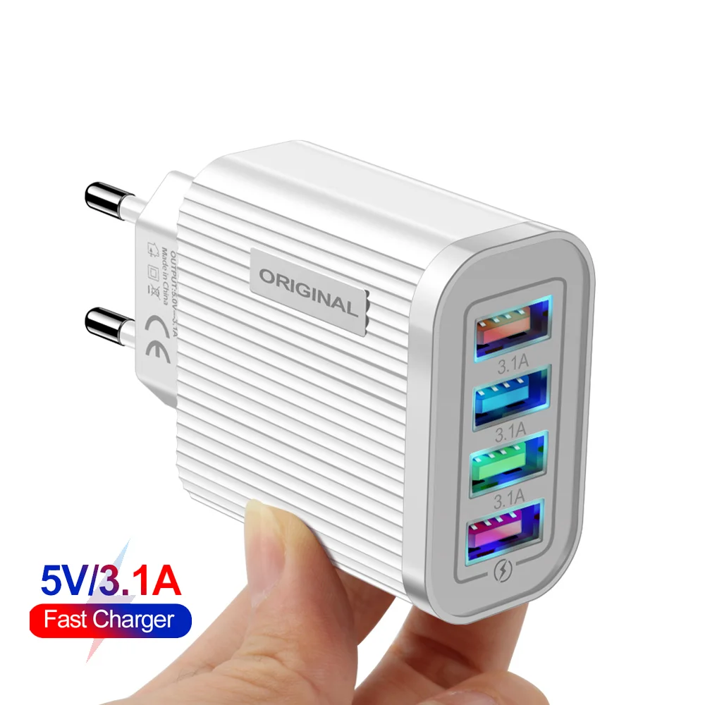 

DHL 1 Sample OK 5V 3.1A 4 USB Wall Travel Charger Adapter Fast Mobile Phone Charger EU US Plug Phone Charger