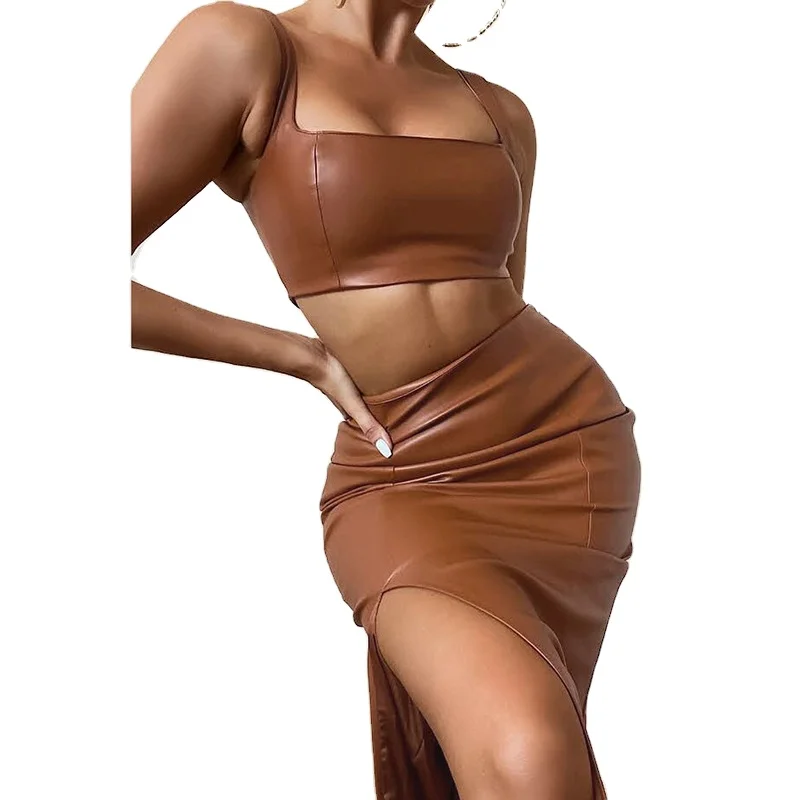 2021 Hot Sexy Club Night Party Women Two Piece Crop Tank Top High Slit Pu Leather Dresses
2021 Hot Sexy Club Night Party Women Two Piece Crop Tank Top High Slit Pu Leather Dresses