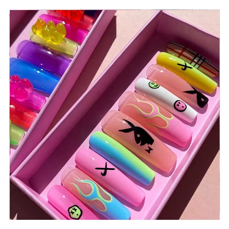 new products 2021 acylic nails press on short bling press on nails pre package, Multi color
new products 2021 acylic nails press on short bling press on nails pre package, Multi color