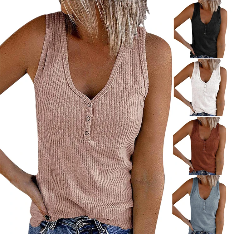 D96929 New clothes plus size Women's Button Vest Pure color V-neck sleeveless sexy T-shirt top
D96929 New clothes plus size Women's Button Vest Pure color V-neck sleeveless sexy T-shirt top